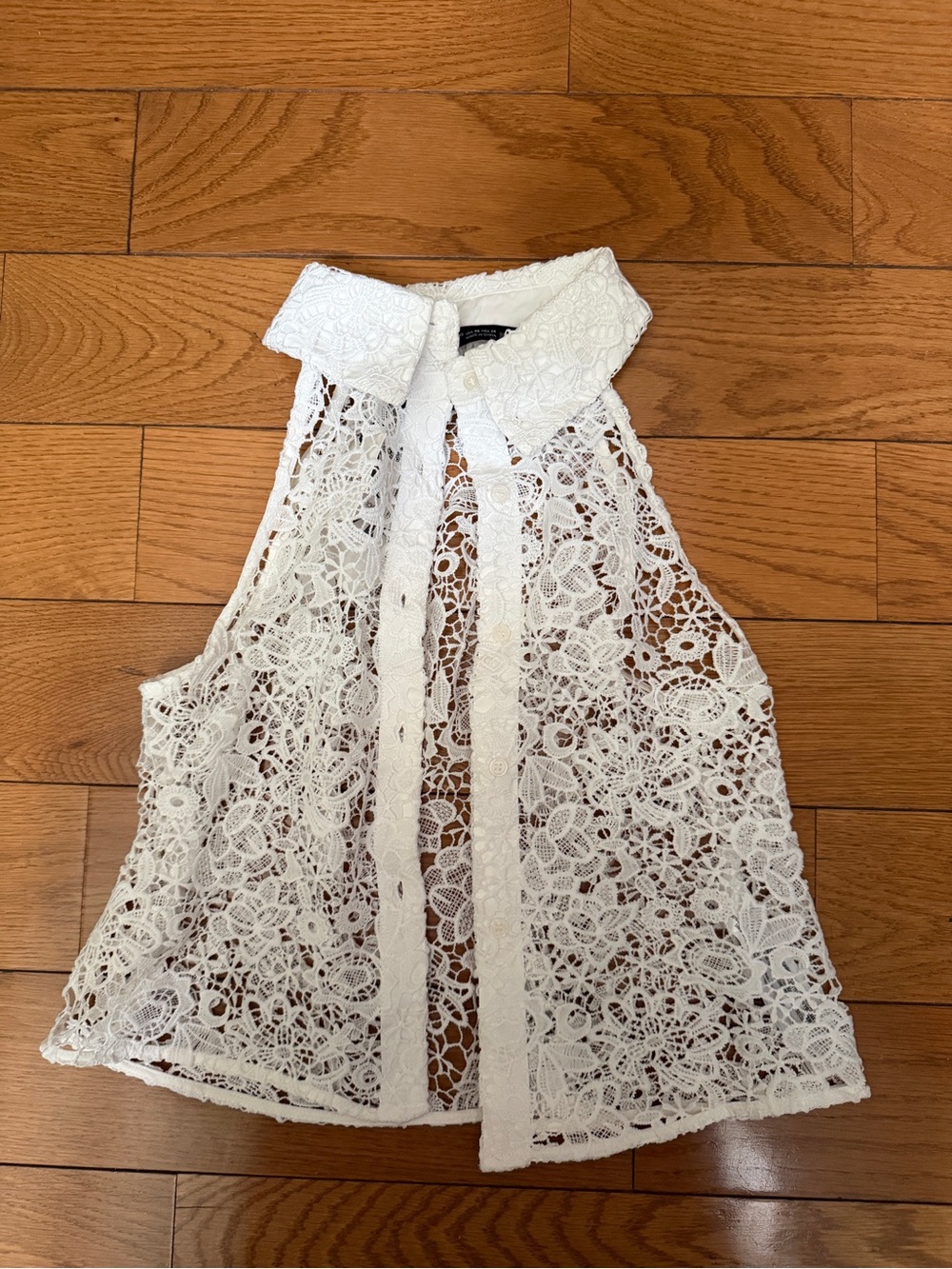 Zara Sleeveless White Lace Tie-Neck Camisole